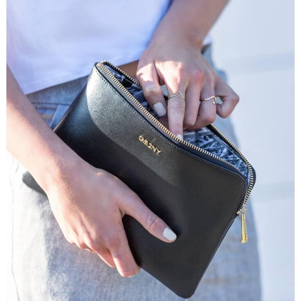 GM2NY Black Brushed Leather Clutch Zipper Closure Lined Get Me 2 New York NWOT